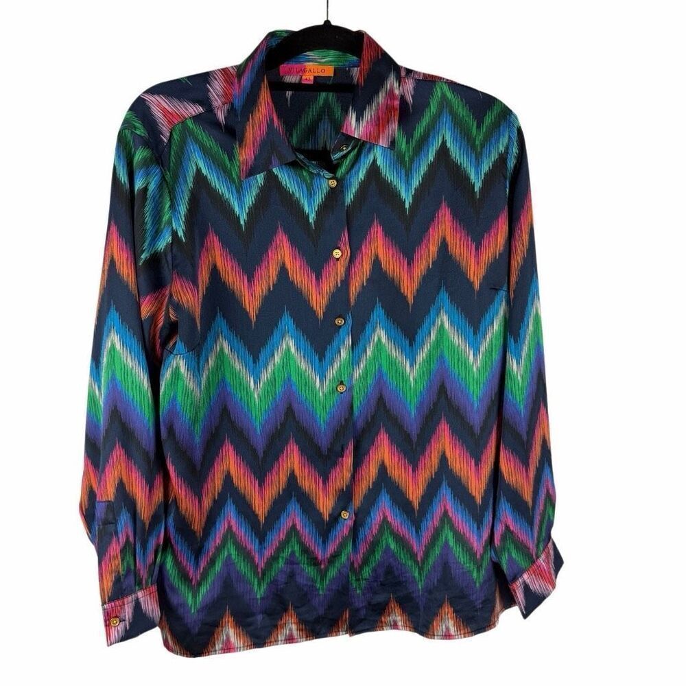 Vilagallo silk navy multi-color blouse- size 42